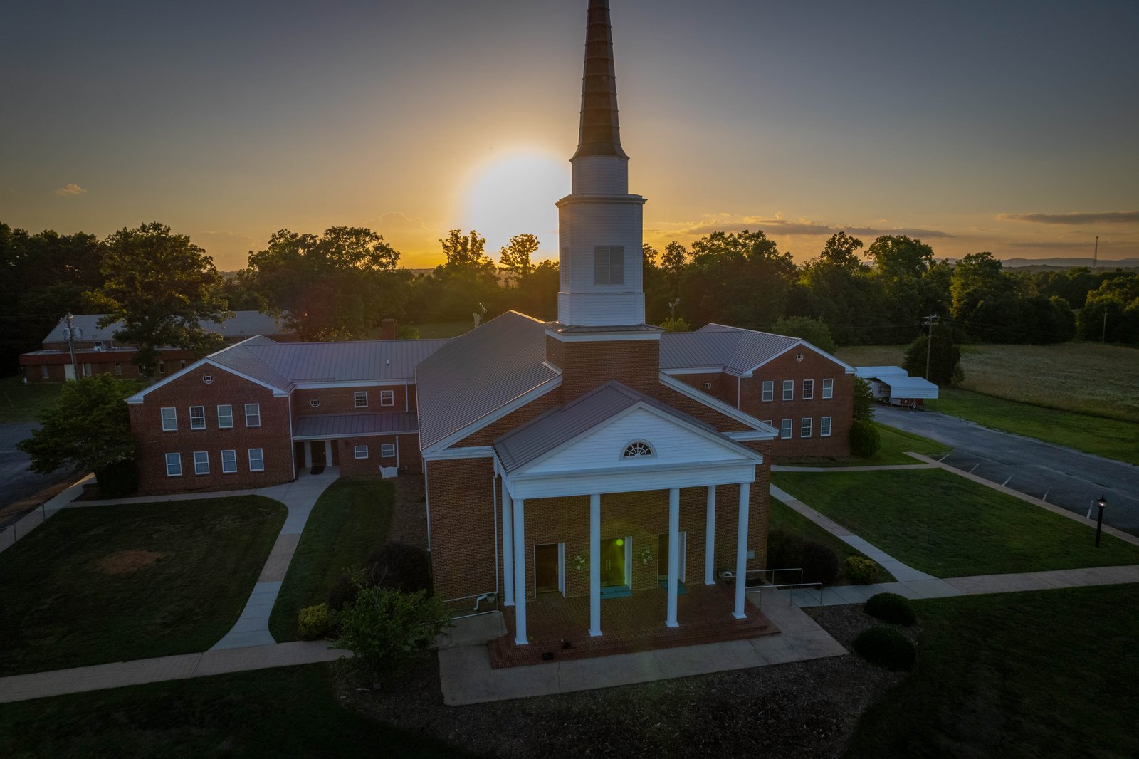 Animated drone shot of the church grounds